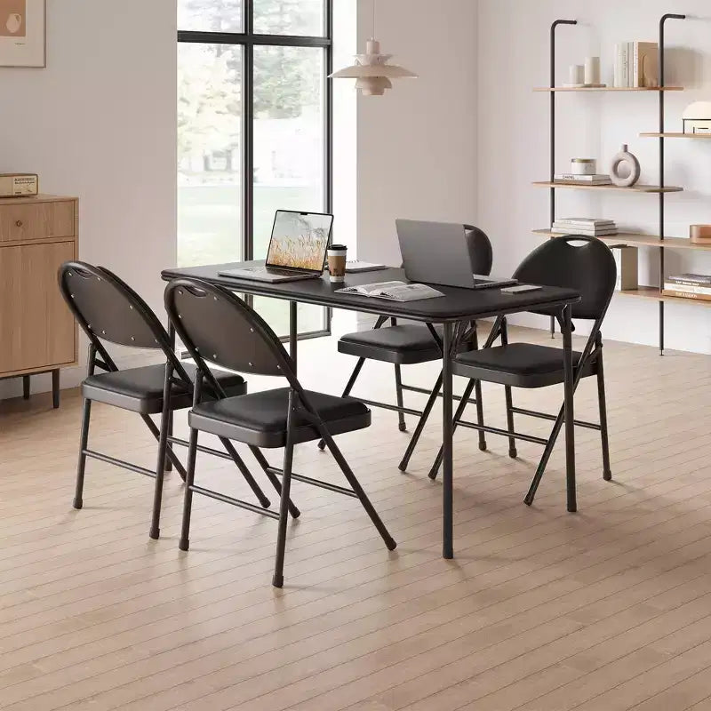 Lot de 4 chaises pliantes noires, chaises pliantes de 4 avec sièges rembourrés, chaises pliantes de salle à manger en tissu de lin de coton pour invités, cuisine, bureau
