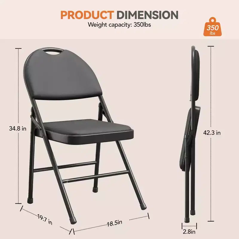Lot de 4 chaises pliantes noires, chaises pliantes de 4 avec sièges rembourrés, chaises pliantes de salle à manger en tissu de lin de coton pour invités, cuisine, bureau