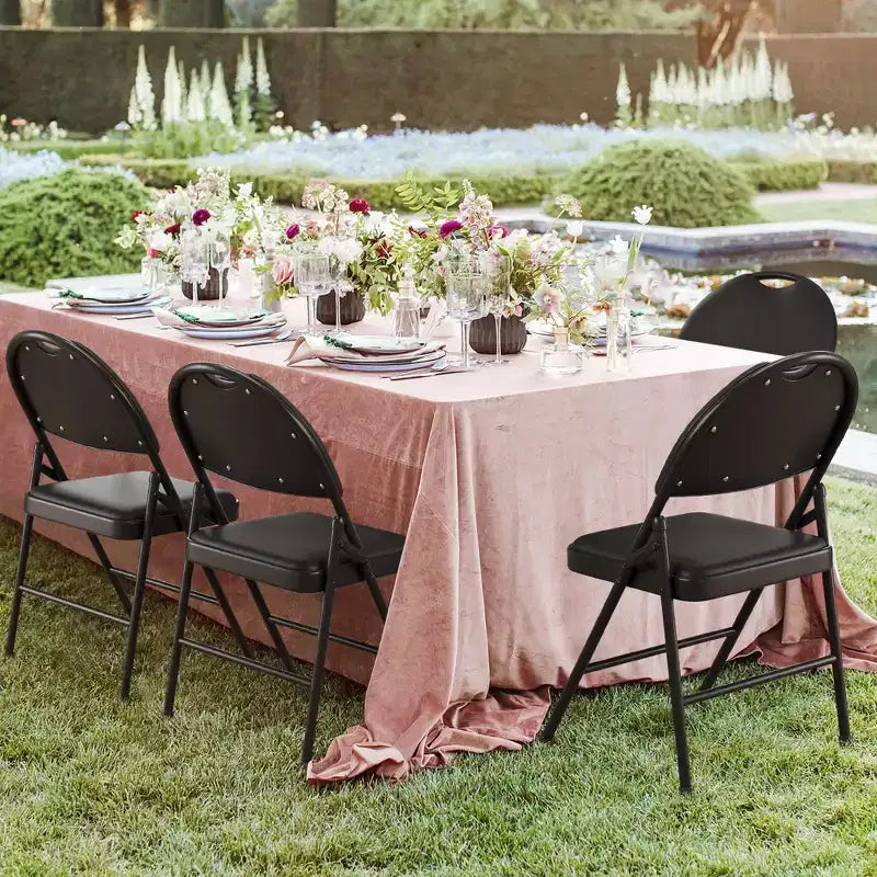 Lot de 4 chaises pliantes noires, chaises pliantes de 4 avec sièges rembourrés, chaises pliantes de salle à manger en tissu de lin de coton pour invités, cuisine, bureau
