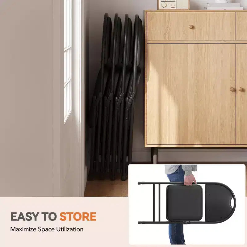 Lot de 4 chaises pliantes noires, chaises pliantes de 4 avec sièges rembourrés, chaises pliantes de salle à manger en tissu de lin de coton pour invités, cuisine, bureau