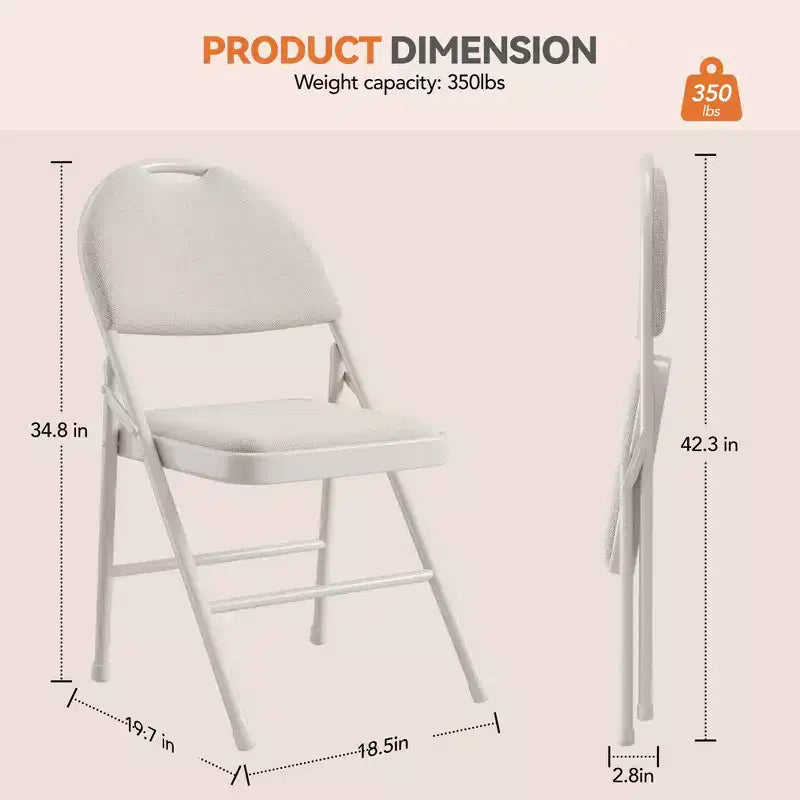 Lot de 4 chaises pliantes noires, chaises pliantes de 4 avec sièges rembourrés, chaises pliantes de salle à manger en tissu de lin de coton pour invités, cuisine, bureau
