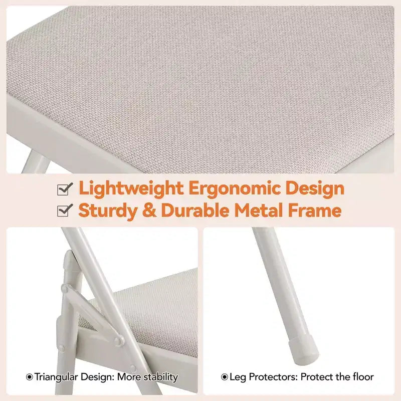 Lot de 4 chaises pliantes noires, chaises pliantes de 4 avec sièges rembourrés, chaises pliantes de salle à manger en tissu de lin de coton pour invités, cuisine, bureau