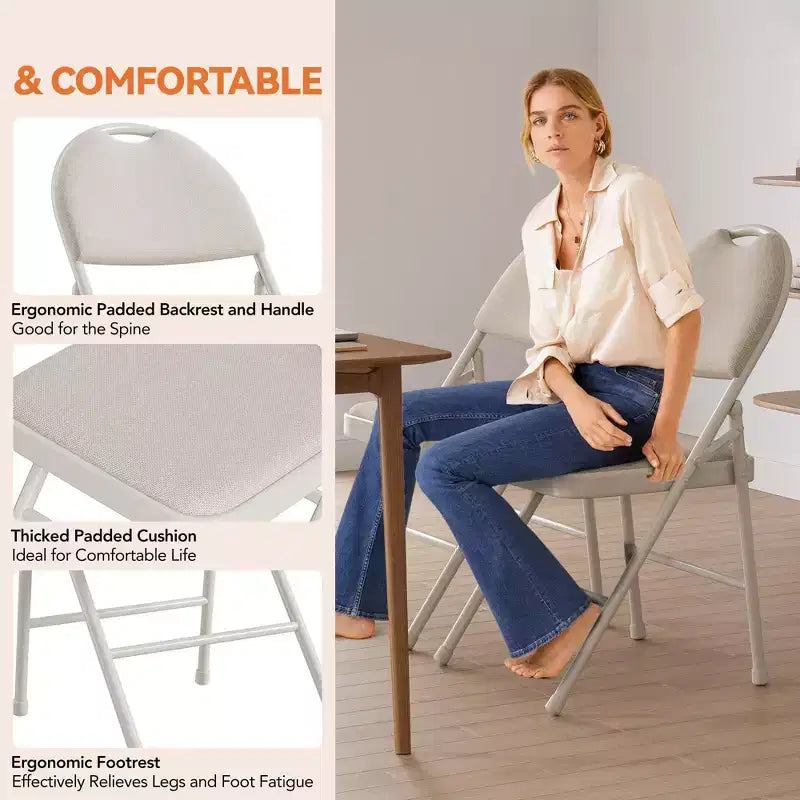 Lot de 4 chaises pliantes noires, chaises pliantes de 4 avec sièges rembourrés, chaises pliantes de salle à manger en tissu de lin de coton pour invités, cuisine, bureau