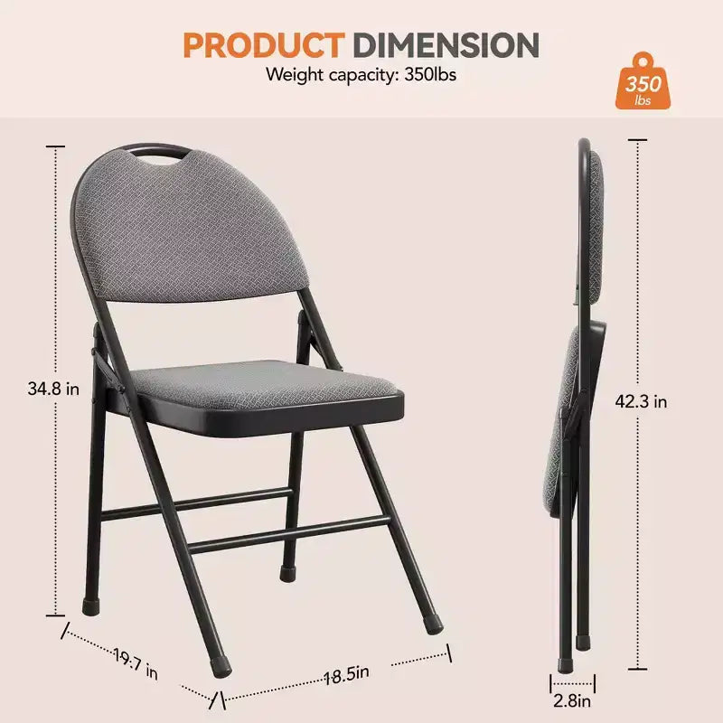 Lot de 4 chaises pliantes noires, chaises pliantes de 4 avec sièges rembourrés, chaises pliantes de salle à manger en tissu de lin de coton pour invités, cuisine, bureau