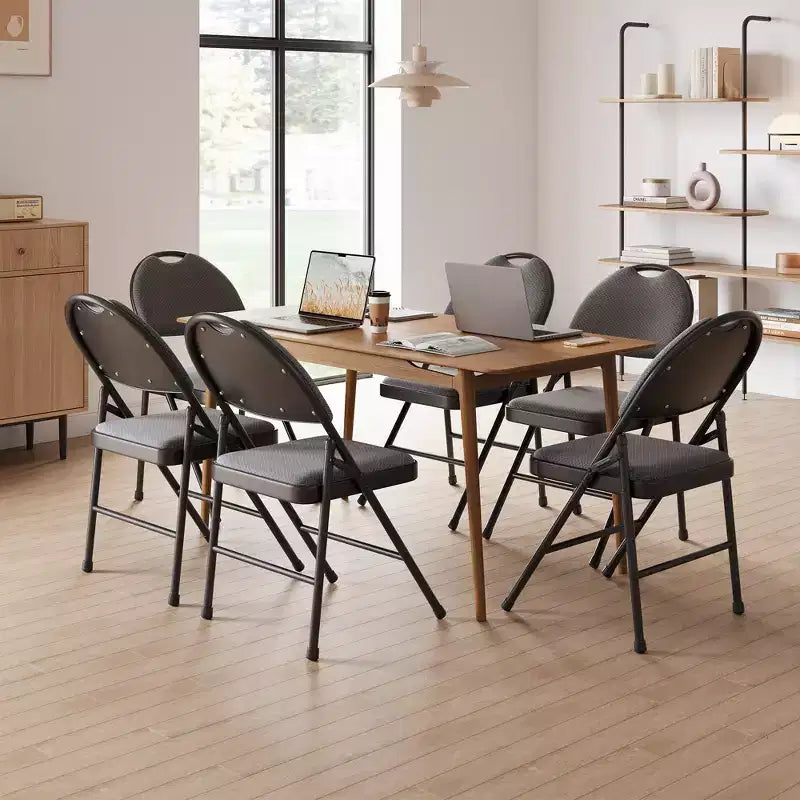 Lot de 4 chaises pliantes noires, chaises pliantes de 4 avec sièges rembourrés, chaises pliantes de salle à manger en tissu de lin de coton pour invités, cuisine, bureau