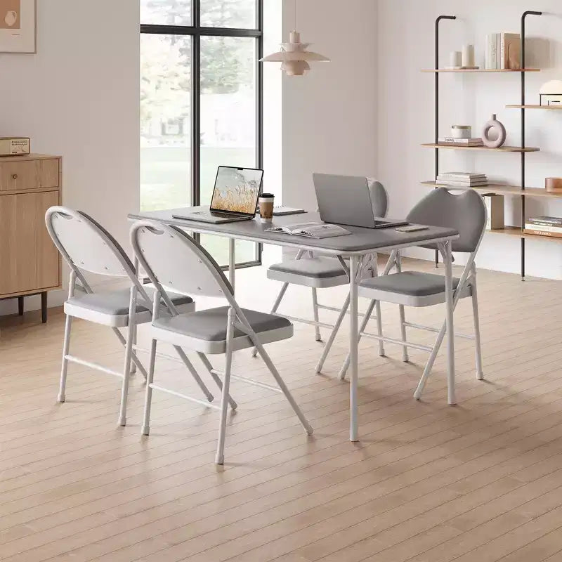 Lot de 4 chaises pliantes noires, chaises pliantes de 4 avec sièges rembourrés, chaises pliantes de salle à manger en tissu de lin de coton pour invités, cuisine, bureau