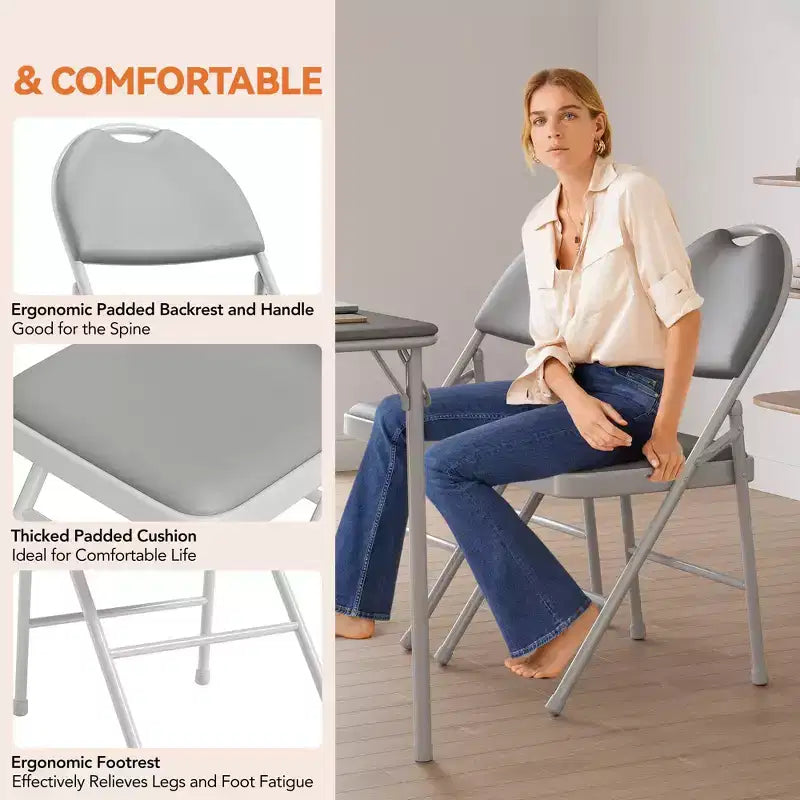 Lot de 4 chaises pliantes noires, chaises pliantes de 4 avec sièges rembourrés, chaises pliantes de salle à manger en tissu de lin de coton pour invités, cuisine, bureau