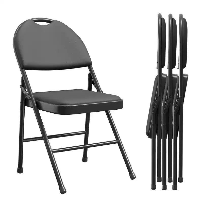 Lot de 4 chaises pliantes noires, chaises pliantes de 4 avec sièges rembourrés, chaises pliantes de salle à manger en tissu de lin de coton pour invités, cuisine, bureau