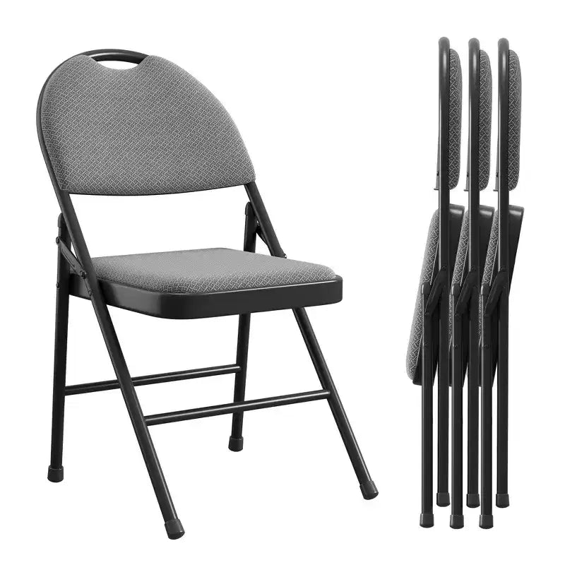 Lot de 4 chaises pliantes noires, chaises pliantes de 4 avec sièges rembourrés, chaises pliantes de salle à manger en tissu de lin de coton pour invités, cuisine, bureau