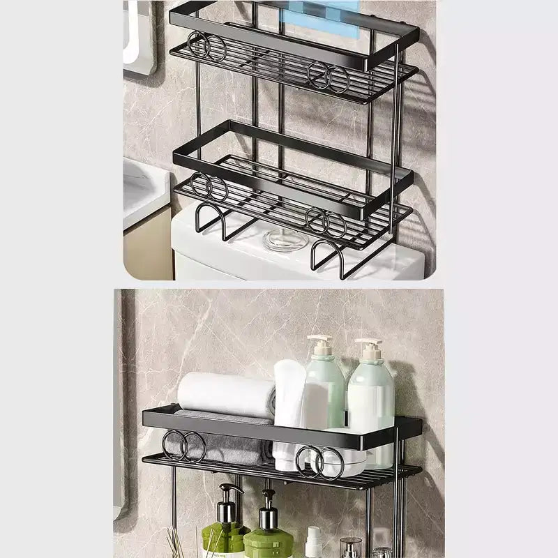Étagère de rangement de salle de bain au-dessus des toilettes, étagère de rangement au-dessus des toilettes, étagère de toilettes sans perçage et support, économiseur d'espace pour petit espace, étagère de rangement pour la maison