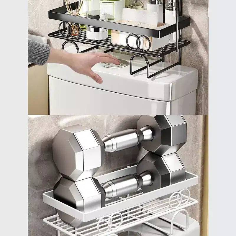 Étagère de rangement de salle de bain au-dessus des toilettes, étagère de rangement au-dessus des toilettes, étagère de toilettes sans perçage et support, économiseur d'espace pour petit espace, étagère de rangement pour la maison