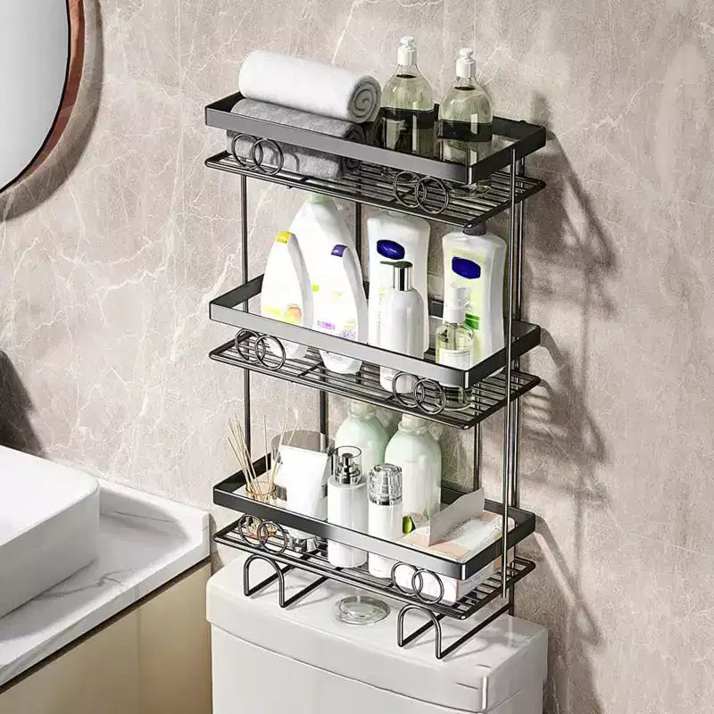 Étagère de rangement de salle de bain au-dessus des toilettes, étagère de rangement au-dessus des toilettes, étagère de toilettes sans perçage et support, économiseur d'espace pour petit espace, étagère de rangement pour la maison