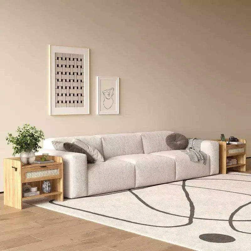 Table de chevet en osier avec station de charge USB-C, table de chevet bohème avec tiroir et compartiment ouvert pour chambre à coucher