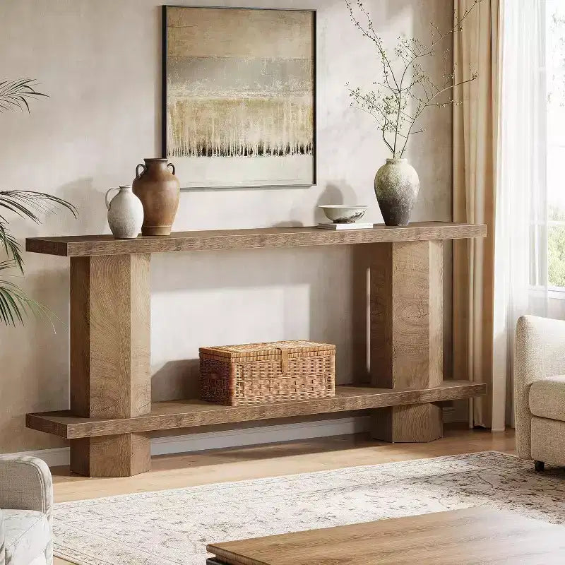 Console étroite de 180 cm pour entrée, Meuble d'appoint en bois pour l'arrière de canapé, pour salon, couloir, hall d'entrée, Bois naturel