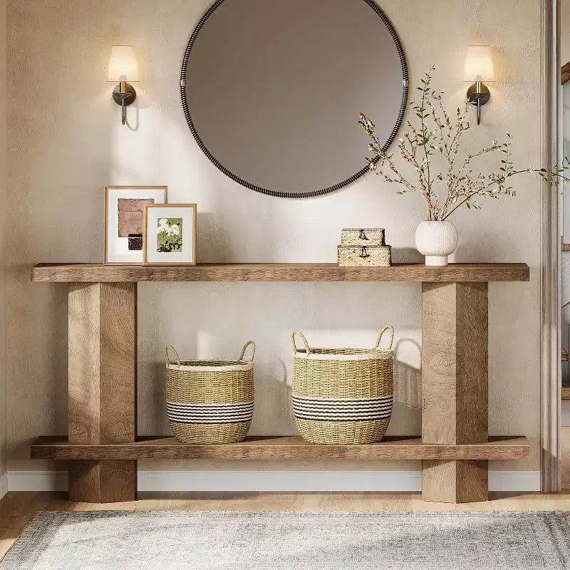Console étroite de 180 cm pour entrée, Meuble d'appoint en bois pour l'arrière de canapé, pour salon, couloir, hall d'entrée, Bois naturel