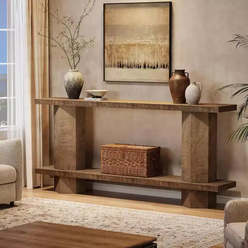 Console étroite de 180 cm pour entrée, Meuble d'appoint en bois pour l'arrière de canapé, pour salon, couloir, hall d'entrée, Bois naturel