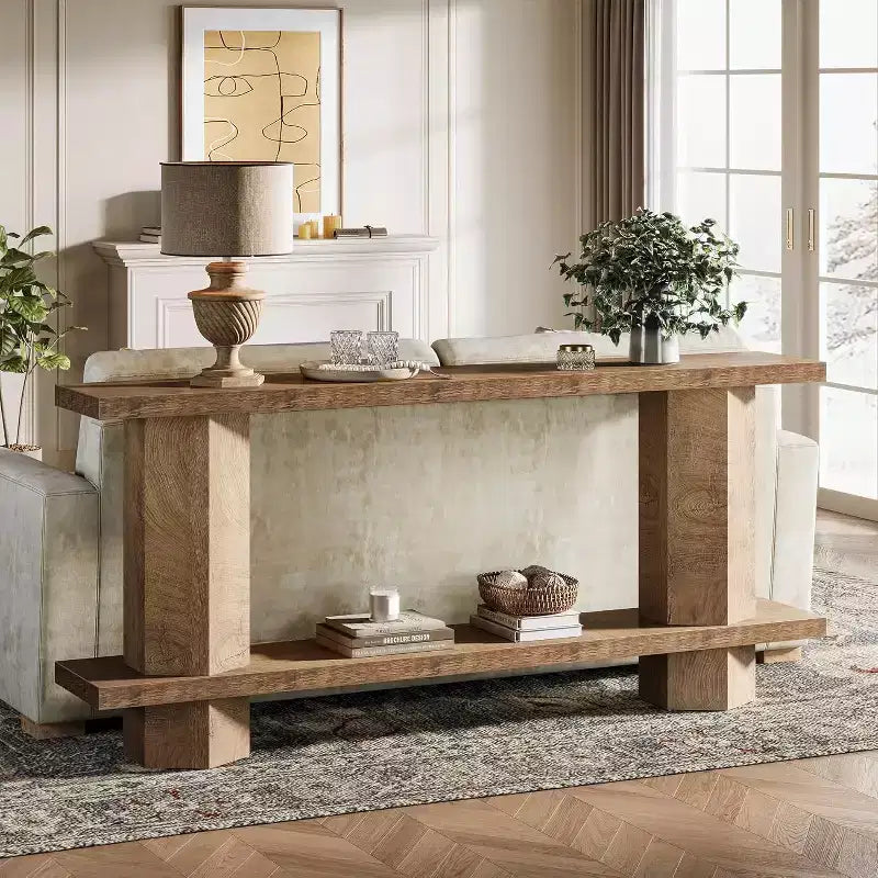 Console étroite de 180 cm pour entrée, Meuble d'appoint en bois pour l'arrière de canapé, pour salon, couloir, hall d'entrée, Bois naturel