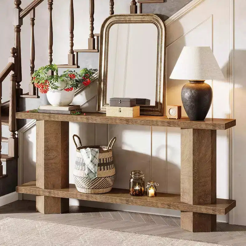 Console étroite de 180 cm pour entrée, Meuble d'appoint en bois pour l'arrière de canapé, pour salon, couloir, hall d'entrée, Bois naturel