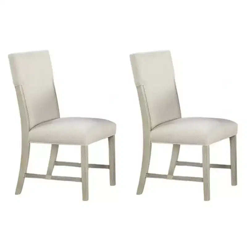 Chaise de salle à manger latérale (lot de 2), bois massif brun naturel, tissu blanc doux