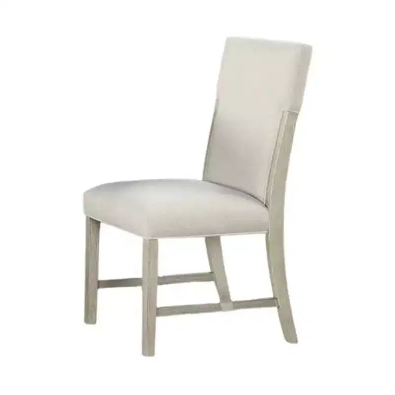 Chaise de salle à manger latérale (lot de 2), bois massif brun naturel, tissu blanc doux