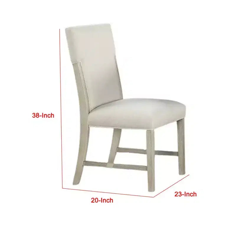 Chaise de salle à manger latérale (lot de 2), bois massif brun naturel, tissu blanc doux