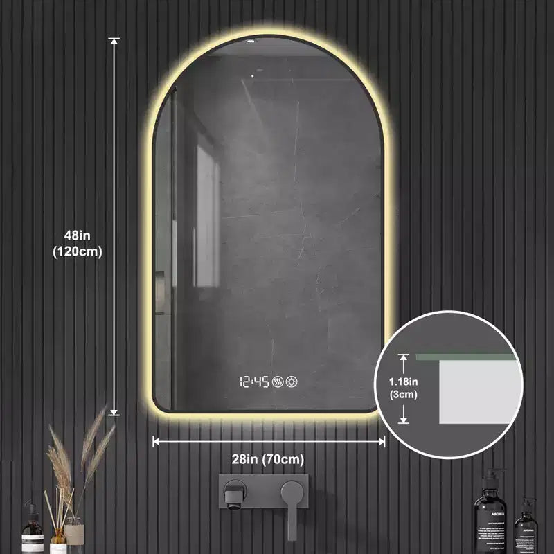 Miroir de salle de bain LED arqué Corin Modern 48 avec trois températures de couleur