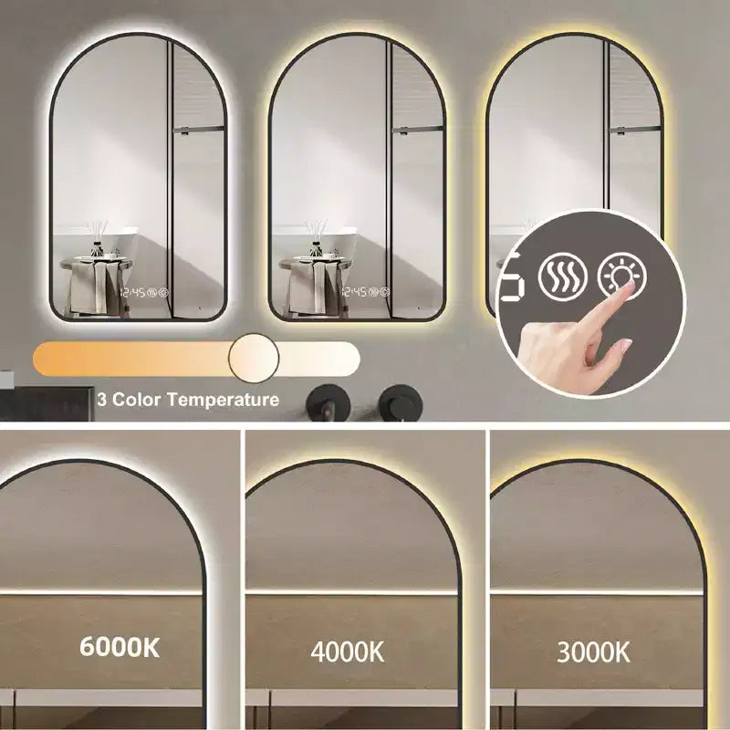 Miroir de salle de bain LED arqué Corin Modern 48 avec trois températures de couleur
