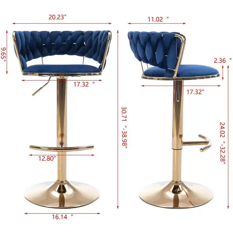 Tabourets de bar en velours avec repose-pieds et base chromés, lot de 2, tabourets de bar pivotants avec levage mécanique réglable, tabourets de hauteur comptoir