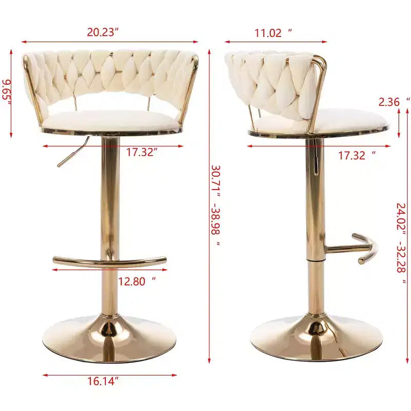 Tabourets de bar en velours avec repose-pieds et base chromés, lot de 2, tabourets de bar pivotants avec levage mécanique réglable, tabourets de hauteur comptoir
