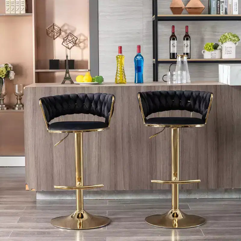 Tabourets de bar en velours avec repose-pieds et base chromés, lot de 2, tabourets de bar pivotants avec levage mécanique réglable, tabourets de hauteur comptoir