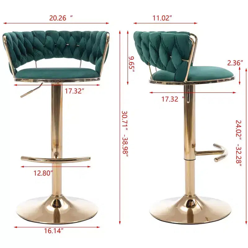 Tabourets de bar en velours avec repose-pieds et base chromés, lot de 2, tabourets de bar pivotants avec levage mécanique réglable, tabourets de hauteur comptoir
