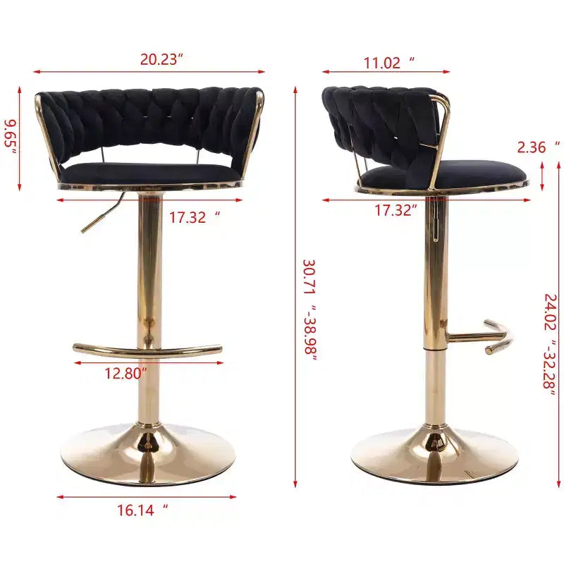 Tabourets de bar en velours avec repose-pieds et base chromés, lot de 2, tabourets de bar pivotants avec levage mécanique réglable, tabourets de hauteur comptoir
