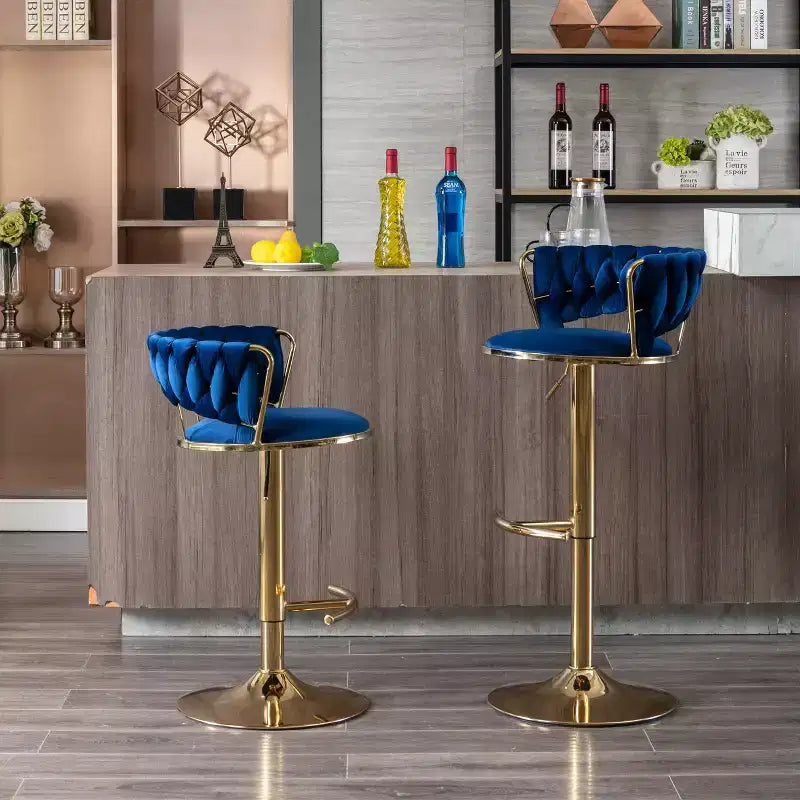 Tabourets de bar en velours avec repose-pieds et base chromés, lot de 2, tabourets de bar pivotants avec levage mécanique réglable, tabourets de hauteur comptoir