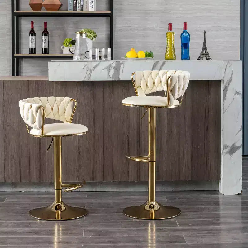 Tabourets de bar en velours avec repose-pieds et base chromés, lot de 2, tabourets de bar pivotants avec levage mécanique réglable, tabourets de hauteur comptoir