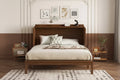 MAYEERTY Queen Size Murphy Bed Pine Wood Cabinet Bed with Power Station and Rattan Decoration Panel Walnut for Bedroom