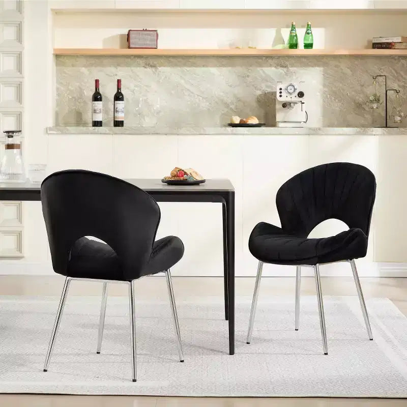 de 2 Chaises de Salle à Manger Rembourrées Modernes avec Dossier Incurvé et Pieds en Métal, Chaises de Salle à Manger sans Accoudoirs pour Salle à Manger ou Cuisine-Panipeachy