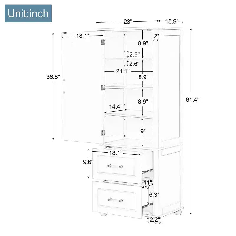 Meuble Colonne de Salle de Bain Autoportant 2 Tiroirs Étagère Réglable MDF Peint Blanc