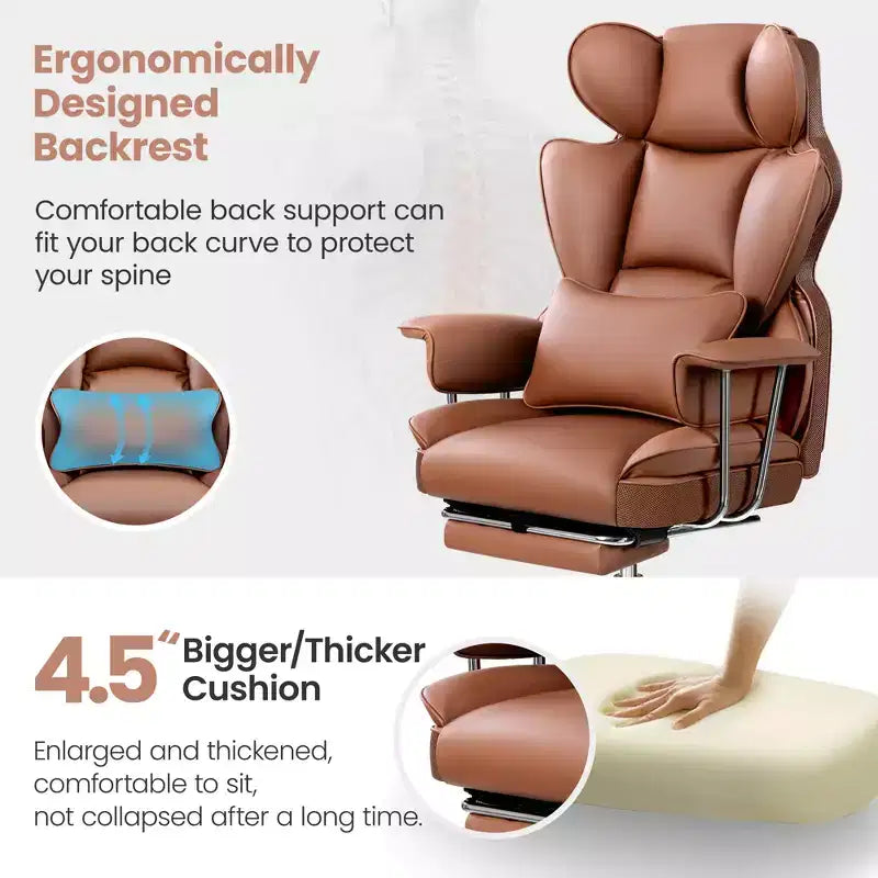 Chaise de bureau, Fauteuil de direction grande taille avec repose-pieds, Dossier haut inclinable ergonomique