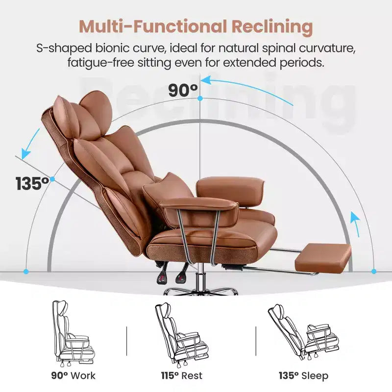Chaise de bureau, Fauteuil de direction grande taille avec repose-pieds, Dossier haut inclinable ergonomique