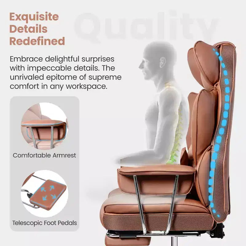 Chaise de bureau, Fauteuil de direction grande taille avec repose-pieds, Dossier haut inclinable ergonomique