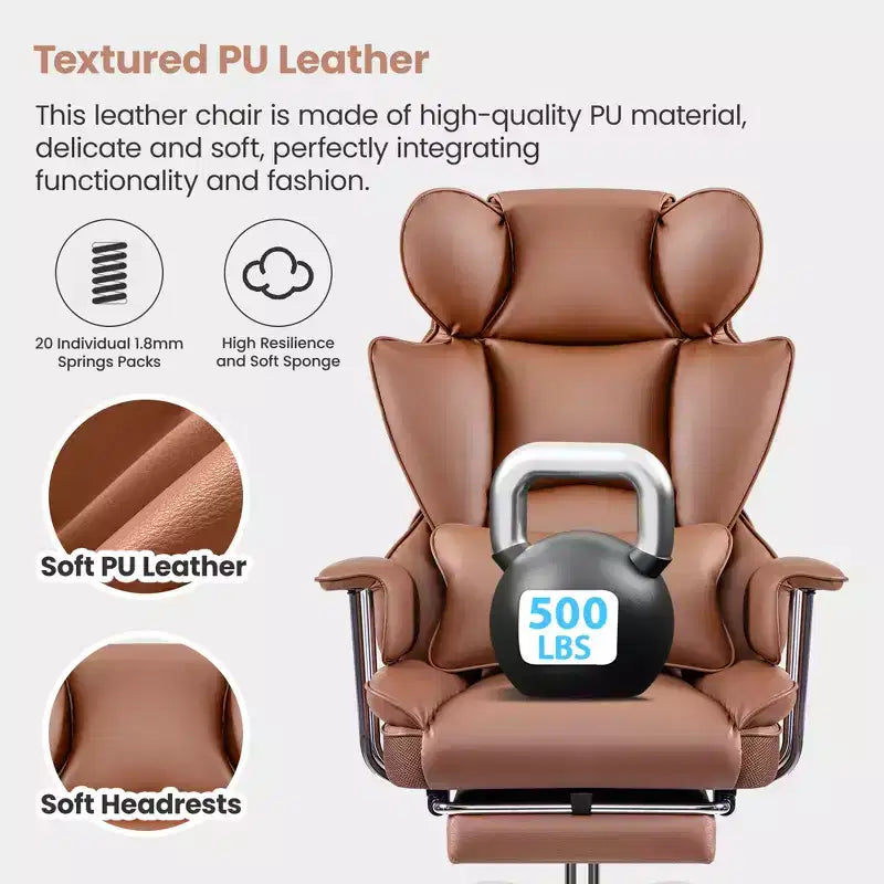 Chaise de bureau, Fauteuil de direction grande taille avec repose-pieds, Dossier haut inclinable ergonomique