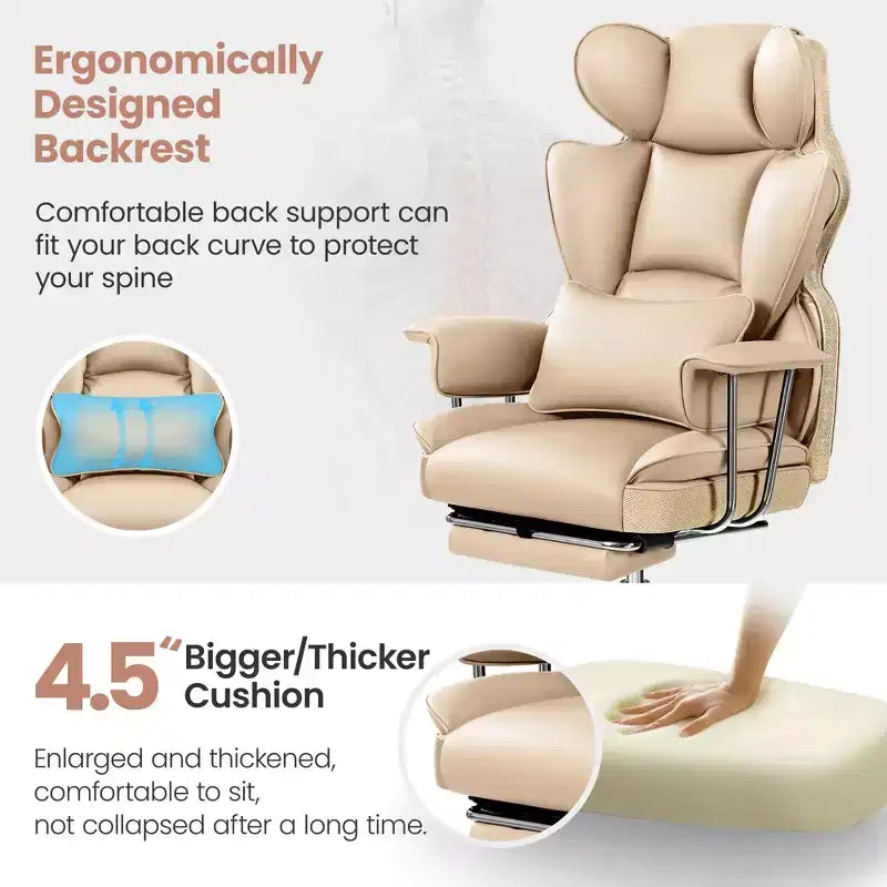 Chaise de bureau, Fauteuil de direction grande taille avec repose-pieds, Dossier haut inclinable ergonomique