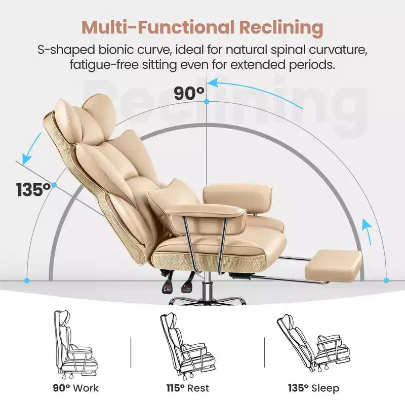 Chaise de bureau, Fauteuil de direction grande taille avec repose-pieds, Dossier haut inclinable ergonomique