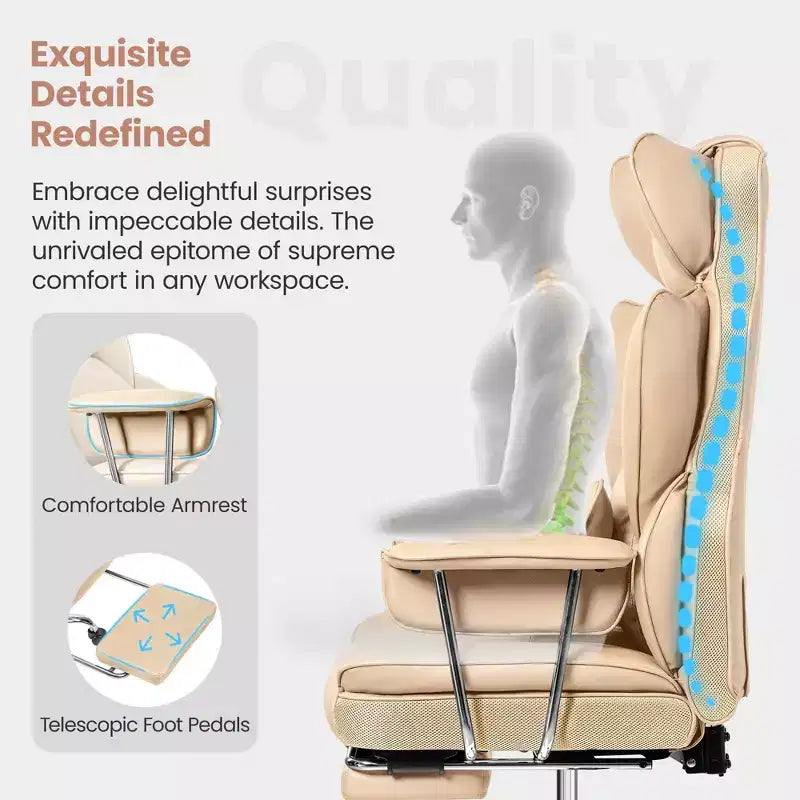 Chaise de bureau, Fauteuil de direction grande taille avec repose-pieds, Dossier haut inclinable ergonomique