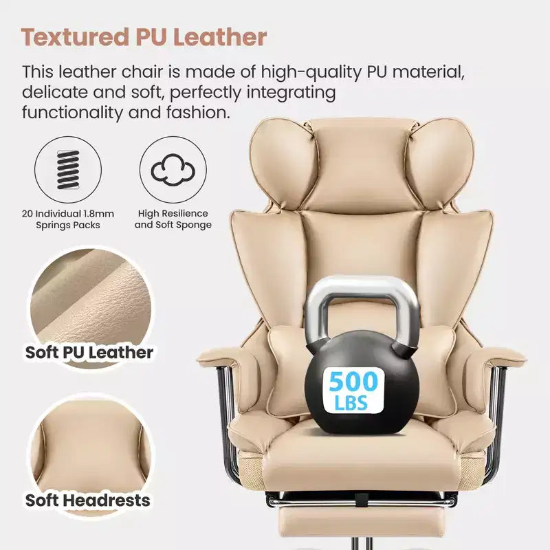 Chaise de bureau, Fauteuil de direction grande taille avec repose-pieds, Dossier haut inclinable ergonomique