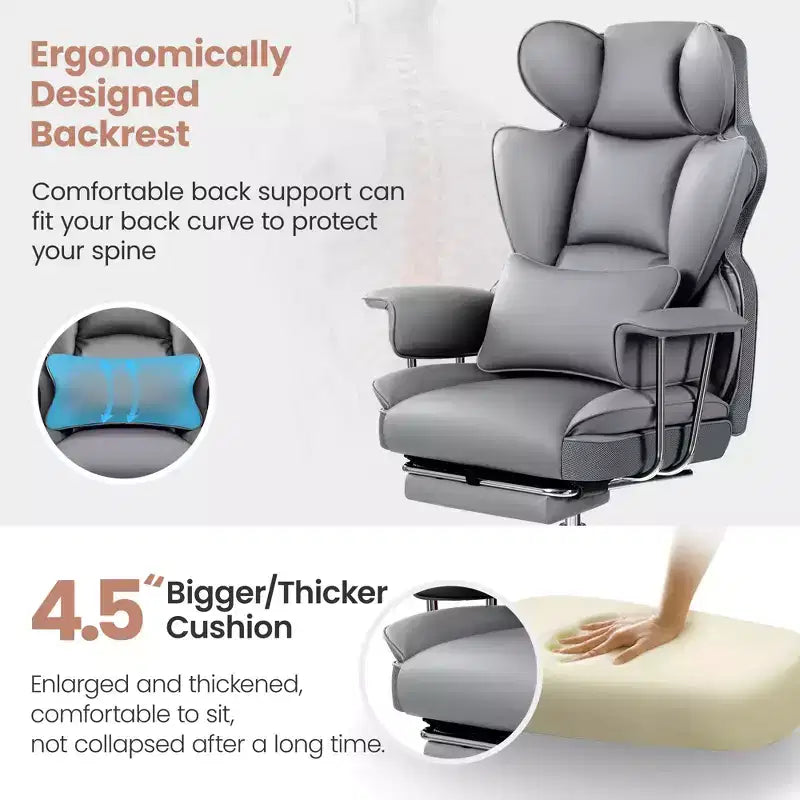 Chaise de bureau, Fauteuil de direction grande taille avec repose-pieds, Dossier haut inclinable ergonomique