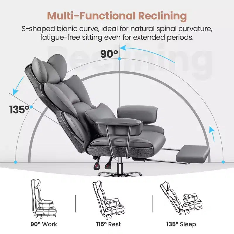 Chaise de bureau, Fauteuil de direction grande taille avec repose-pieds, Dossier haut inclinable ergonomique