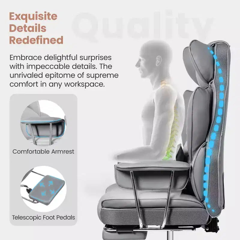 Chaise de bureau, Fauteuil de direction grande taille avec repose-pieds, Dossier haut inclinable ergonomique