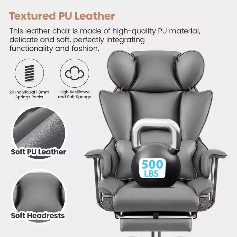 Chaise de bureau, Fauteuil de direction grande taille avec repose-pieds, Dossier haut inclinable ergonomique