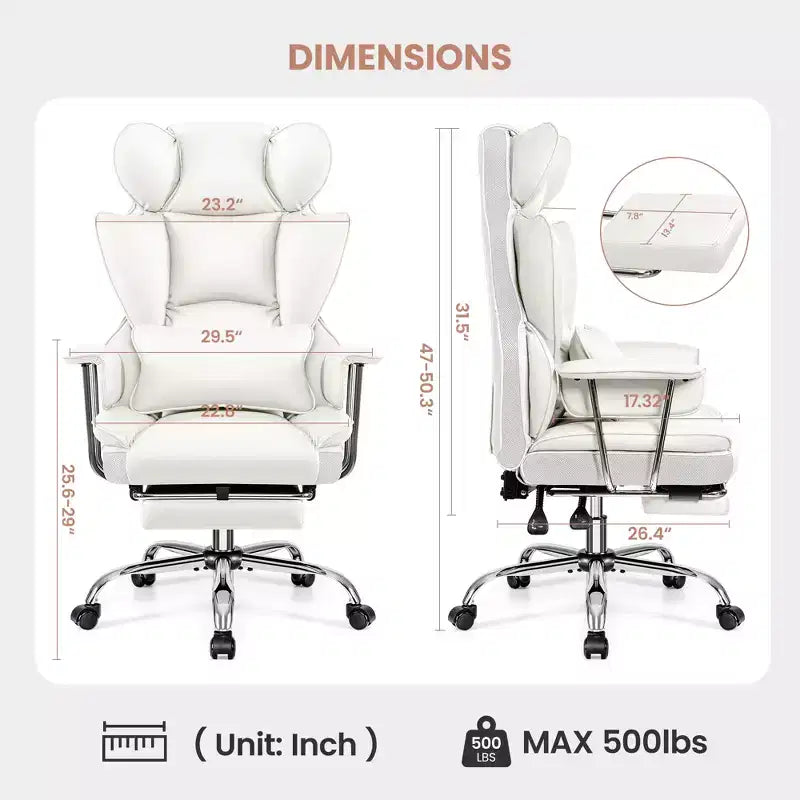 Chaise de bureau, Fauteuil de direction grande taille avec repose-pieds, Dossier haut inclinable ergonomique